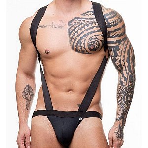 Body Masculino Harness em Suplex - Preto