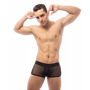 Cueca Boxer Preta Tule Transparente Liso - SdClothing Sexy Jockstrap