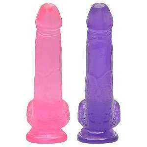 Pênis em Jelly Com Escroto e Ventosa - 17x4cm  - ROSA Translúcido