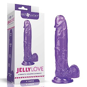 Pênis em Jelly Com Escroto e Ventosa - 17x4cm  - ROXO Translúcido