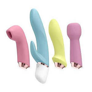 MARVELOUS SATISFYER - Kit 4 Vibradores Luxuosos com Uma Base - Silicone Macio