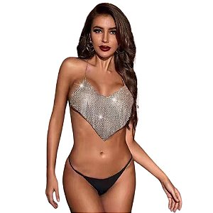 Top Cropped Super LUXO Todo no Strass - Prata