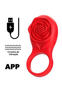 Anel com Estimulador em formato de Flor - APP - Recarga USB - 9 Vibrações -