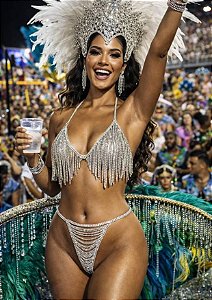 Conjunto com Top e Calcinha de Strass Joia de Corpo - Bodychain - Prata