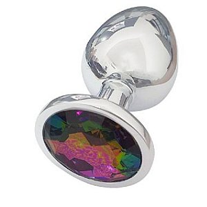 Plug Anal Em Aço Prata com Jóia - Tamanho P - 7x2,8cm