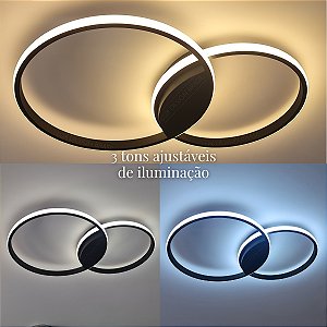 Lustre/Plafon Ibiza Black 2 aros + Controle Remoto