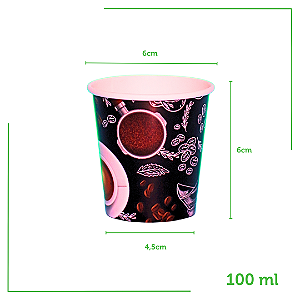 1250 Copos de 100ml Tema Grão Preto em Papel