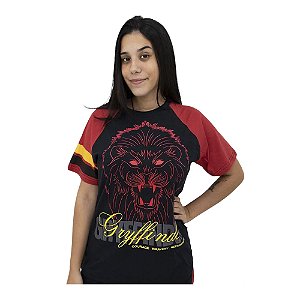 Camiseta Clube Comix - Harry Potter - Raglan Grifinoria Preto