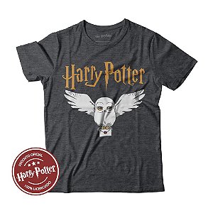 Camiseta Fatum - Harry Potter - Edwiges - Cinza