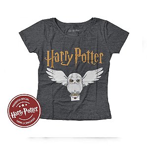 Camiseta Fatum Feminina - Harry Potter - Edwiges - Cinza