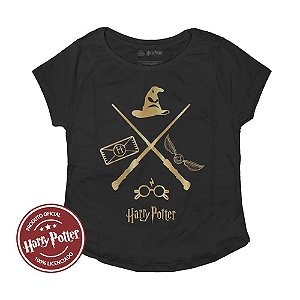 Camiseta Fatum - Feminina - Harry Potter - Golden - Preto