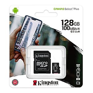 CARTAO DE MEMORIA SD KINGSTON CANVAS SELECT PLUS CLASS 10UHSI 128GB  MICRO+ADAPTADOR SDCS2128GB