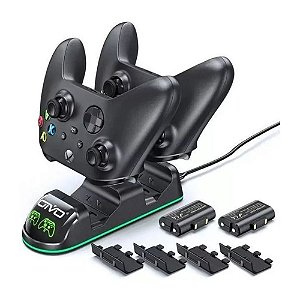 Kit Carregador Duplo Dock Xbox One Series S/x + 2 Baterias + 4 Tampas