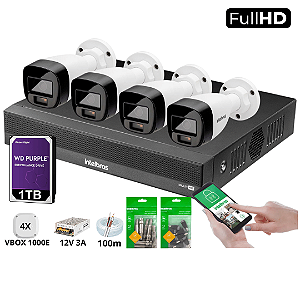 Kit 4 cameras de segurança Full Color FHD Intelbras 1080p 1TB