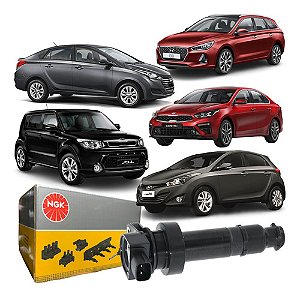 BOBINA IGNIÇÃO CERATO KIA CARENS ELANTRA 1.6 11/16 HB20 1.6 13/14 I30 1.4/1.6 10/16 KIA SOUL 1.6 09/16 VELOSTER 1.6 06 07 08 09 10 11 12 13 14 15 16 17 NGK U5067/BI0121MM