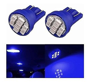 KIT LÂMPADAS PINGÃO PINGO 02 Lâmpadas De Led T10 Com 8 Leds 12v AZUL