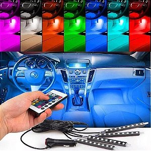 KIT LÂMPADAS LED INTERNO AUTOMOTIVO CARRO Led Interno Rgb Automotivo Tuning Neon 7 Cores Com Controle