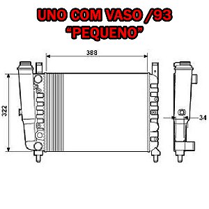 RADIADOR UNO FIORINO 1.0/1.3/1.5 8V 85/93 PREMIO 1.0/1.3/1.5 85/93 1.0/1.3/1.5 85/93 85 86 87 88 89 90 91 92 93 (COM RESVATORIO) "MENOR" RD6202E/IRB48417