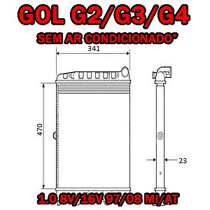 RADIADOR GOL PARATI SAVEIRO BOLA G2/G3/G4 1.0 8V/16V 97/08 MI/AT 97 98 99 00 01 02 03 04 05 06 07 08 SEM AR CONDICIONADO RD6508E/IRB48133