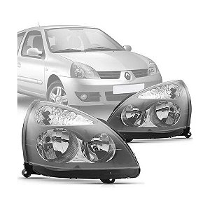 FAROL CLIO 03/12 03 04 05 06 07 08 09 10 11 12 CINZA SEM REGULADOR LADO ESQUERDO MOTORISTA