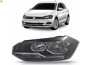 FAROL POLO 18/22 18 19 20 21 22 VIRTUS REGULAGEM MANUAL MASCARA NEGRA PRETO FRISO CROMADO LADO DIREITO PASSAGEIRO