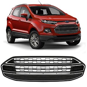 GRADE PARACHOQUE ECOSPORT 13/19 13 14 15 16 17 18 19 PRETO COM FRISOS CROMADOS CENTRAL RX11064