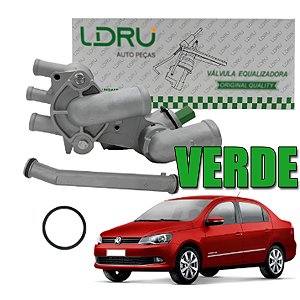 KIT CARCAÇA CAVALETE VÁLVULA TERMOSTÁTICA FOX CROSSFOX SPACEFOX POLO 03/14 8V GOL VOYAGE SAVEIRO 1.0/1.6 8V EA111 G5/G6/G7 03 04 05 06 07 08 09 10 11 12 13 14 15 16 17 18 COM SENSOR CINZA CARCAÇA ALUMINIO + SENSOR VERDE M9374/MQ1416/LD066001VD/MQ1416