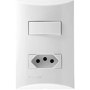 CONJUNTO  1 INTERRUPTOR SIMPLES 10AX + 1 TOMADA 2P+T 10A 250V - BRANCO - BRAVA | SOPRANO