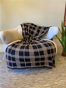 Manta de Tricot Xadrez Preto Perolado 90x180cm para Sofá e Cama - LR2309