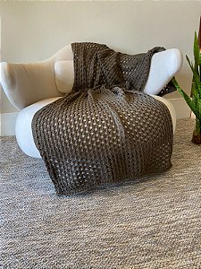 Manta de Tricot Marrom Trama Vazada 90x180cm para Sofá e Cama - 049-02