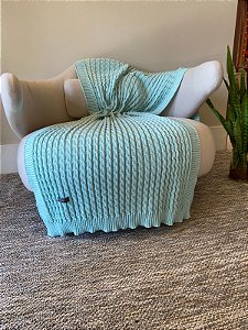 Manta de Tricot Azul Claro 90x180 para Sofá e Cama - Salomonica Agua Viva