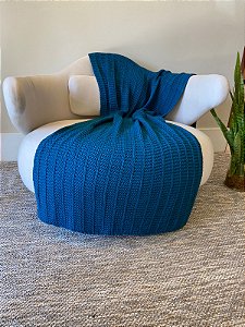 Manta de Tricot Tramas Linhas Azul 70x230cm para Sofá e Cama