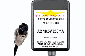 Fonte AC 18,5V 0.25A Para Mixer Mackie Plug MIKE