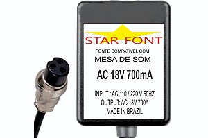 Fonte AC 18V 0.7A Para Mesa De Som Mixer Novik NVK NEO