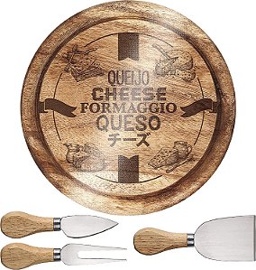 Conjunto para Queijo Tábua Vidro Madeira 4 Peças Euro Home