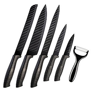 Conjunto de Facas Colorstone 6 Peças Rattan Preto Euro Home