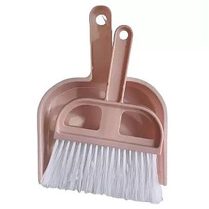 Kit Limpeza com Mini Pá e Vassoura de Mão 2 Peças Rosa