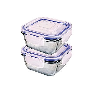 Kit 2 Potes de Vidro Hermético Quadrados 300ml Euro