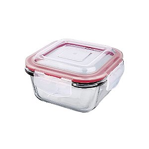 Pote de Vidro Hermético Quadrado Vermelho 300 ml Euro Home