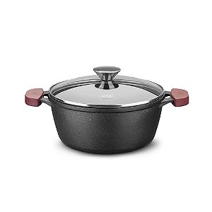 Panela Caçarola de Ferro Fundido Tampa de Vidro n24 de 4,0L