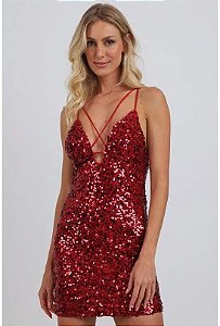 VESTIDO PAETE FORUM VERMELHO Lojas Trend