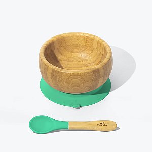 Tigela Bowl Bambu com Ventosa e Colher Verde - Avanchy