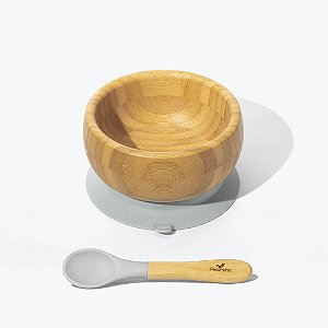 Tigela Bowl Bambu com Ventosa e Colher Cinza - Avanchy