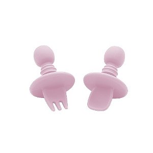Garfo e Colher de Silicone Talheres Flex Grab Silicone Rosa - Clingo