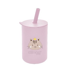 Copo de Silicone com Tampa e Canudo - Gatinho Clingo