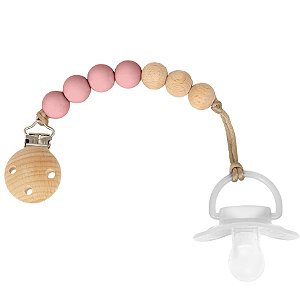 Prendedor de Chupeta em Silicone e Bambu - Rosa Buba