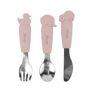Kit Talheres Animais Inox com Silicone - Rosa Clingo