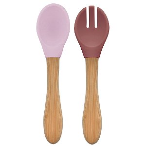 Colher e Garfo Dig In Silicone Bambu Pink Velvet Minikoioi
