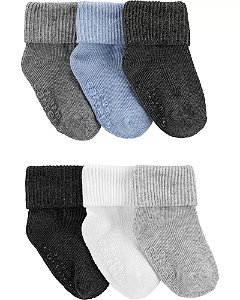 Carter's Pack 6 Meias Antiderrapantes e Aveludadas Neutras 3-12M