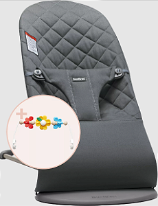 Babybjorn Bouncer com Brinquedos Anthracite, Dark Gray Frame, Compacto, Cotton, Classic Quilt
